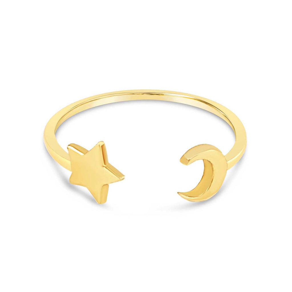 14k Yellow Gold Celestial Star and Moon Ring