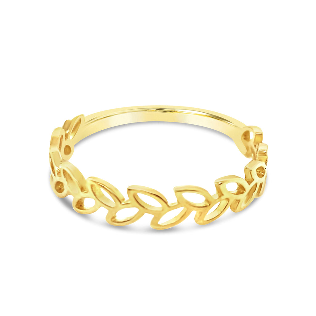 14k Yellow Gold Open Leaf Band Ring