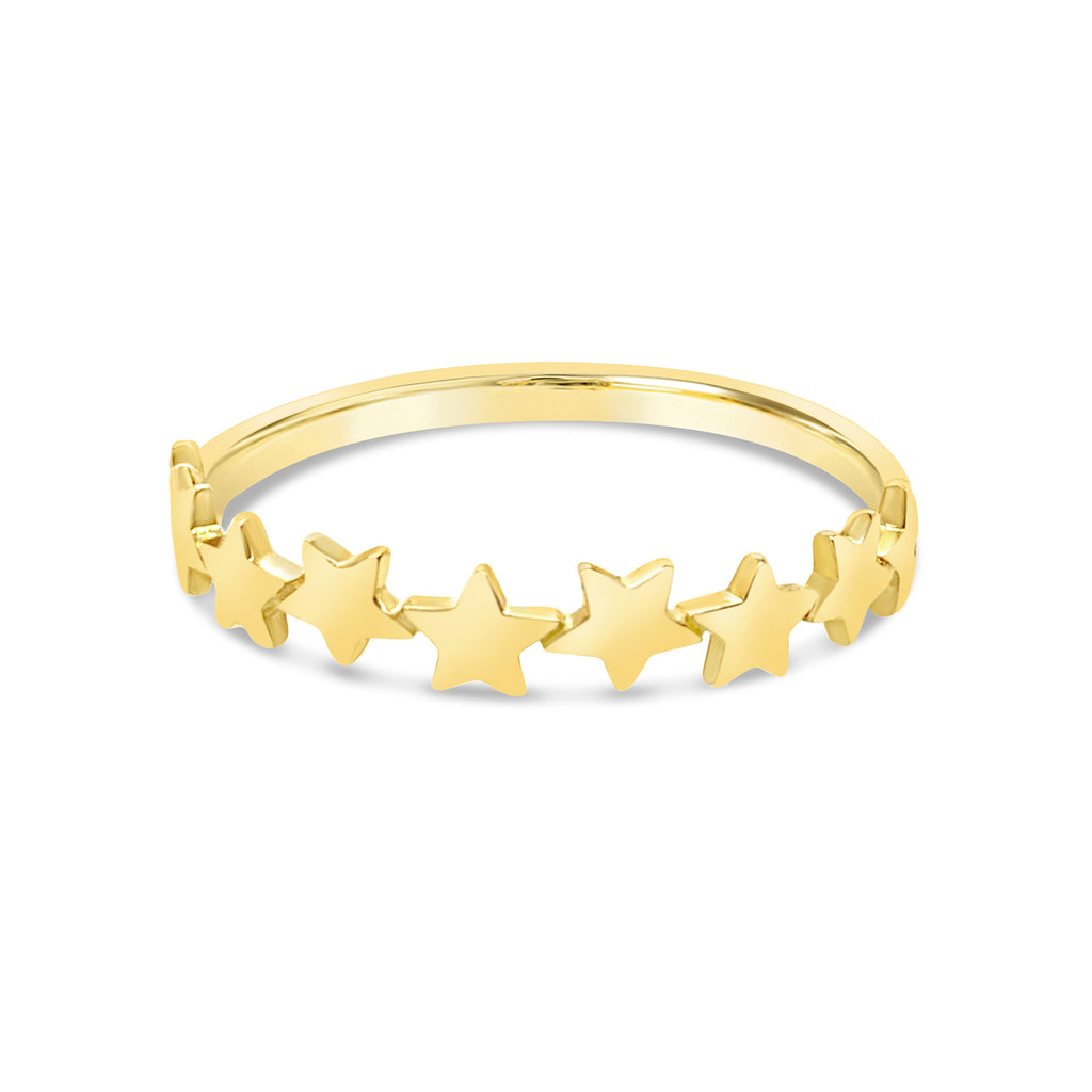 14k Yellow Gold Stars Band Ring