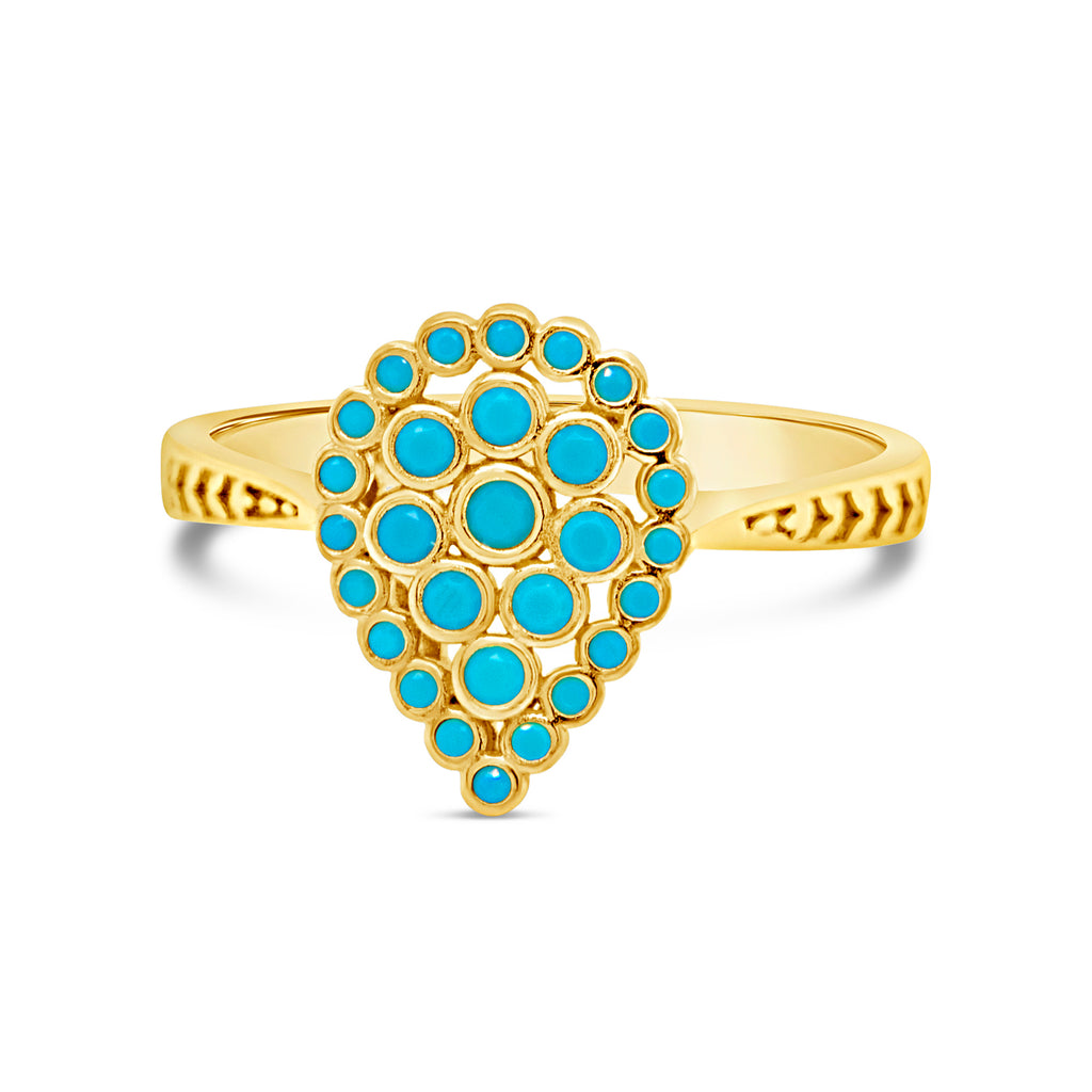 14k Yellow Gold Pave Turquoise Tear Drop Ring