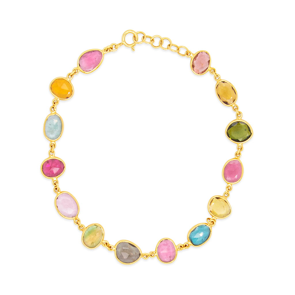 14k Yellow Gold Multi-Colored Sapphires Rainbow Bracelet