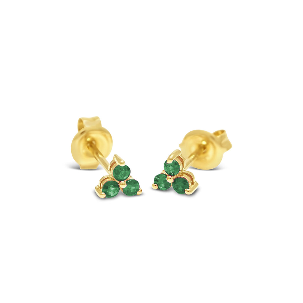 14k Yellow Gold Emerald Trio Stud Earrings