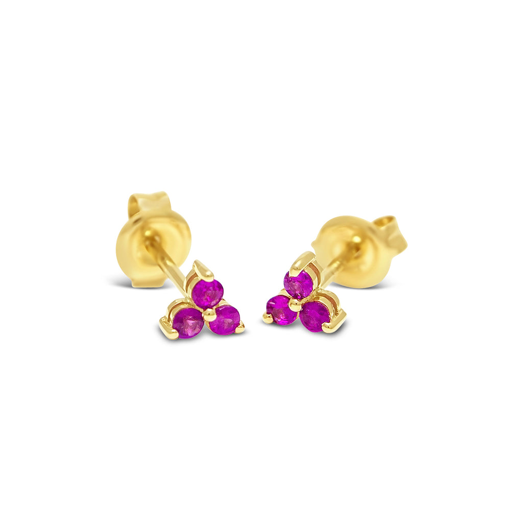 14k Yellow Gold Ruby Trio Stud Earrings