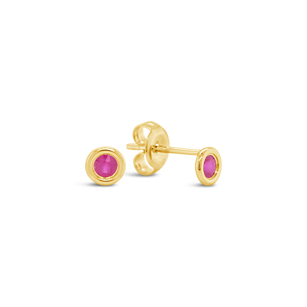 14k Yellow Gold Bezel Ruby Stud Earrings