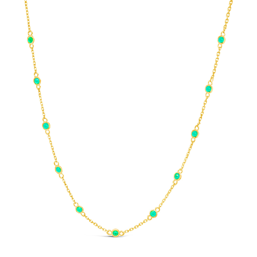 14k Yellow Gold Bezel Emerald Station Necklace