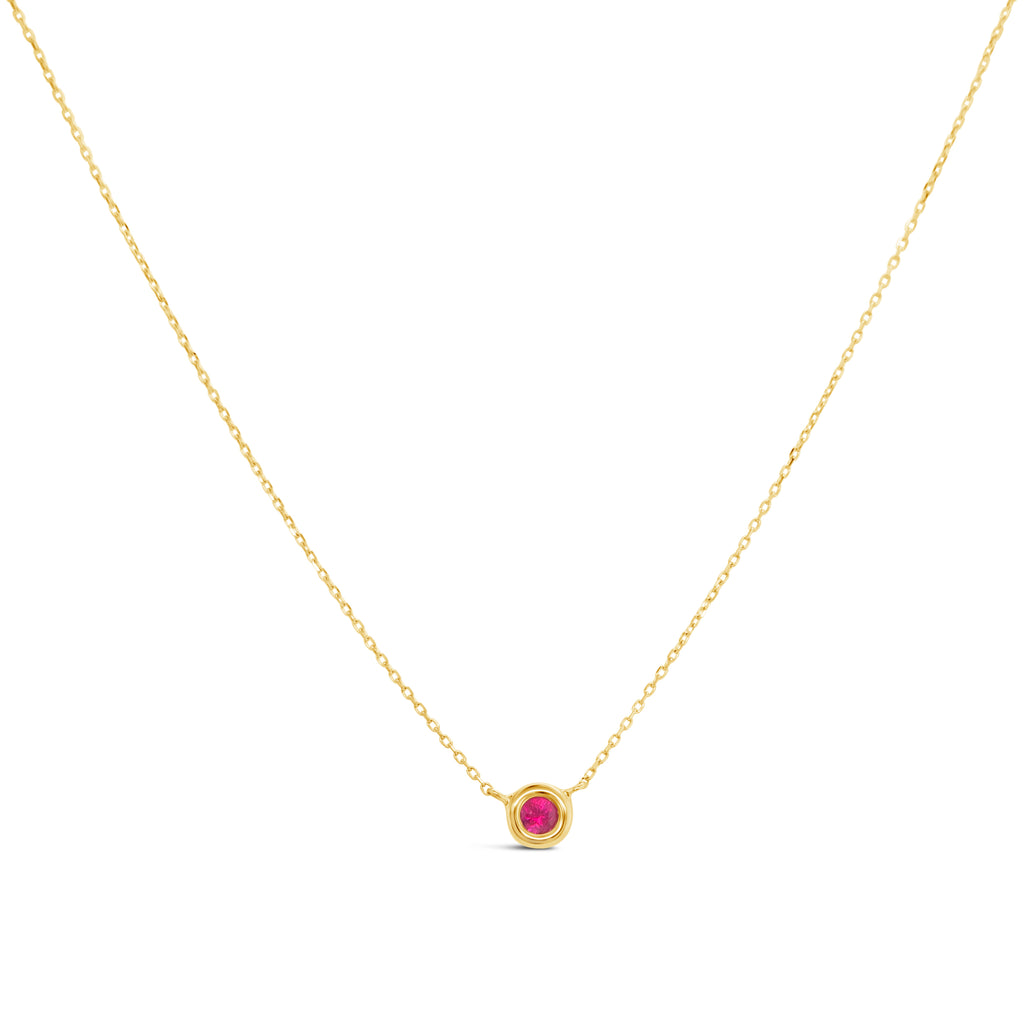 14k Yellow Gold Solitary Bezel Ruby Necklace