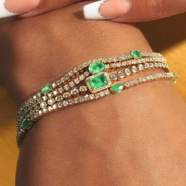 14k Yellow Gold Diamond and Marquise Emerald Tennis Bracelet