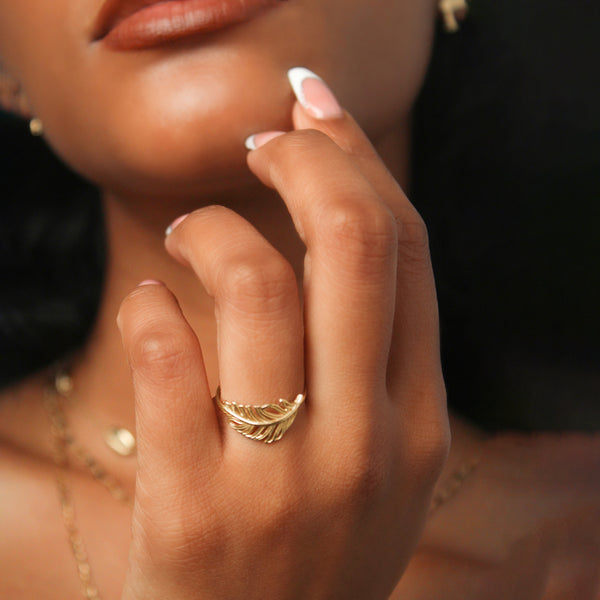 14k Yellow Gold Feather Ring