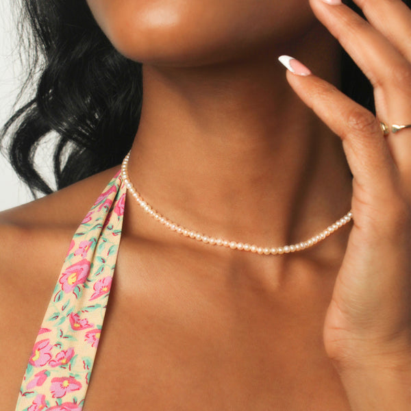 14k Yellow Gold Pink Pearl Necklace