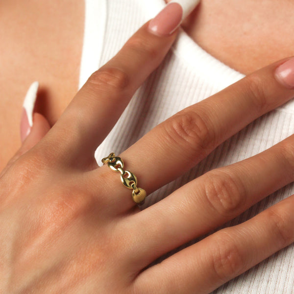 14k Yellow Gold Mariner Puff Link Ring