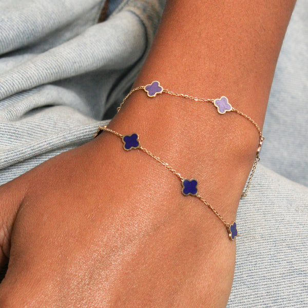 14k Yellow Gold Small Lapis Lazuli Clover Station Bracelet