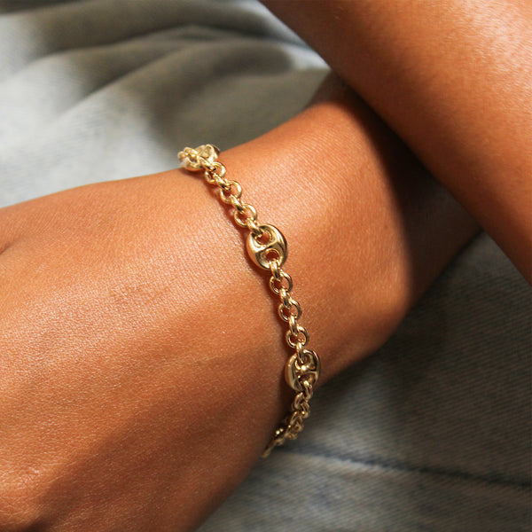 14k Yellow Gold Bold Rolo Marina Puff Bracelet