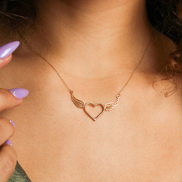 14K Yellow Gold Angel Heart Necklace