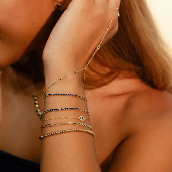 14k Yellow Gold Blue Sapphire and Paperclip Link Bracelet