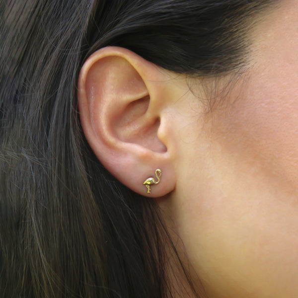 14k Yellow Gold Flamingo Stud Earrings