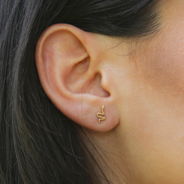 14k Yellow Gold Slithering Snake Stud Earrings