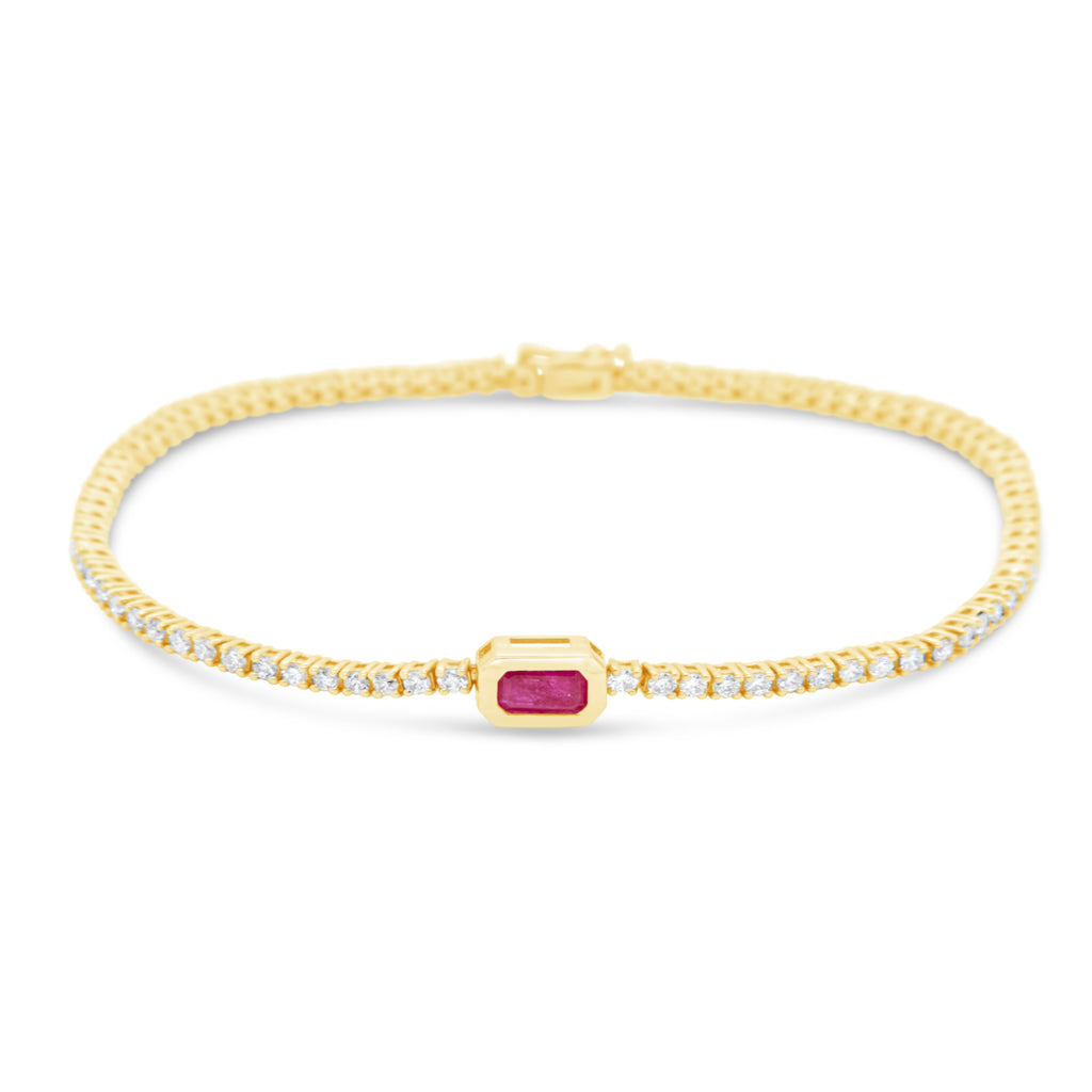 14k Yellow Gold Emerald Cut Ruby and Diamond Bracelet