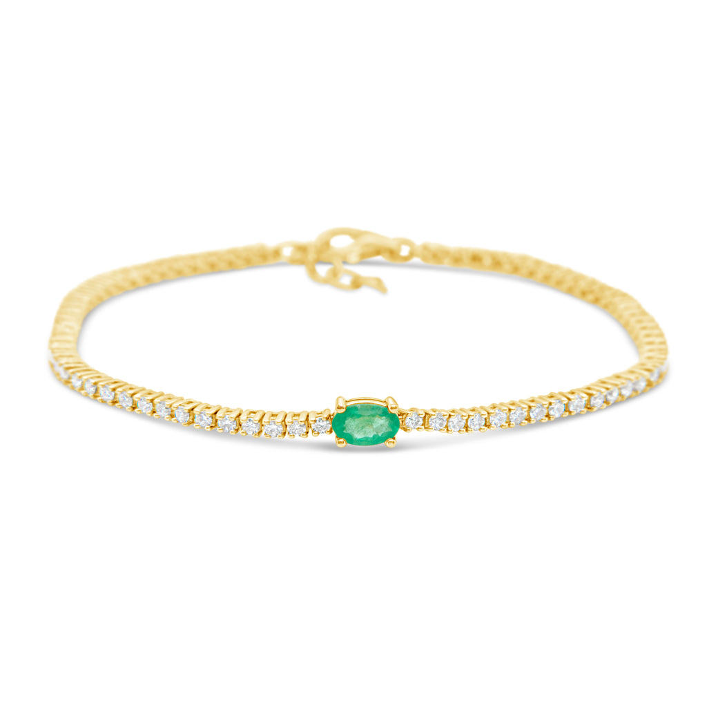 14k Yellow Gold Diamond and Emerald Tennis Bracelet