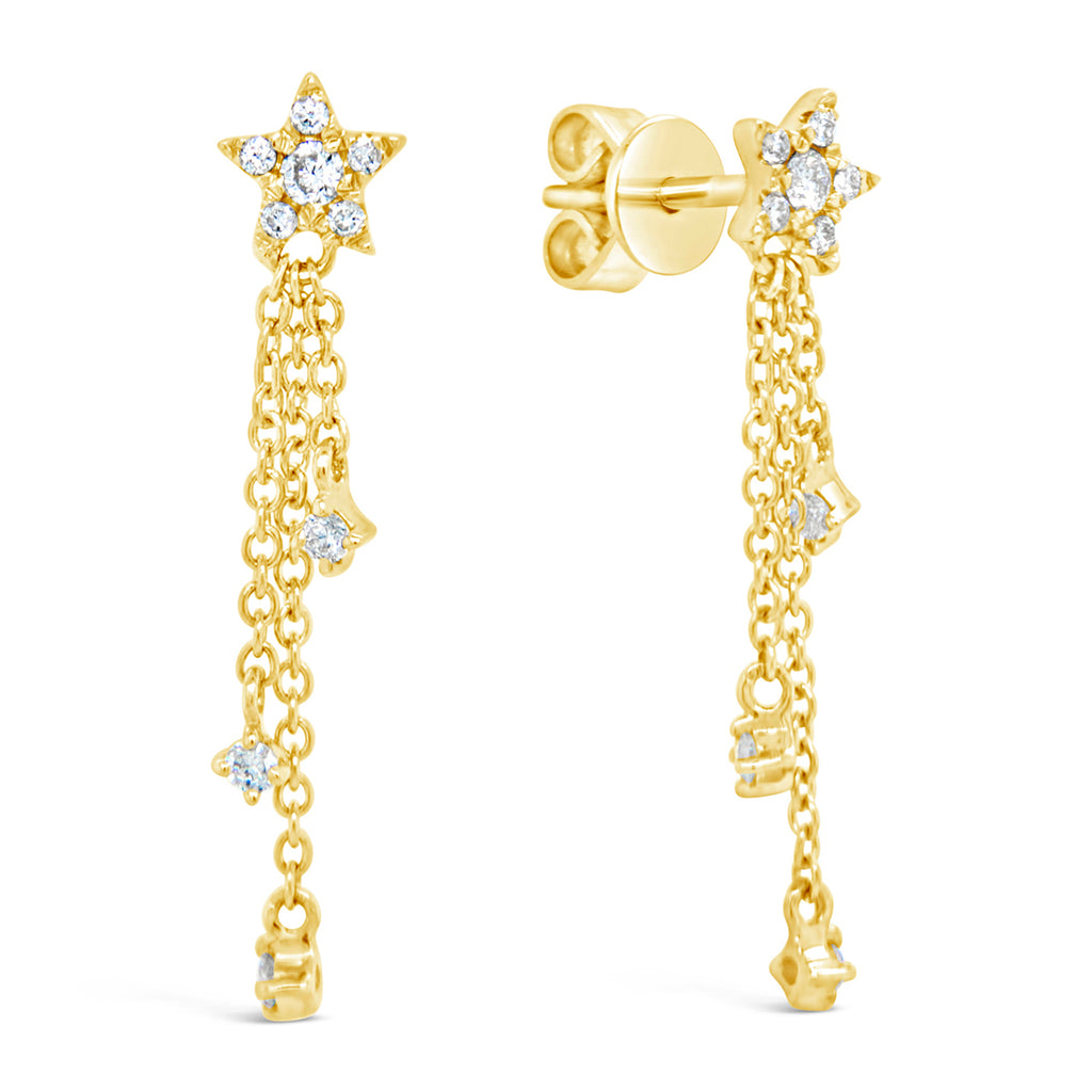 14k Yellow Gold Diamond Shooting Star Drop Stud Earrings