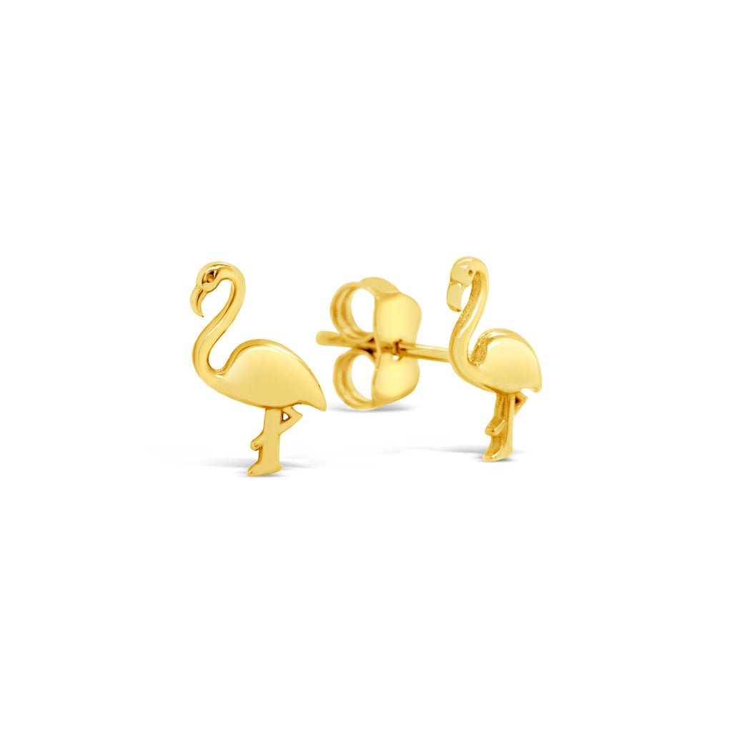 14k Yellow Gold Flamingo Stud Earrings