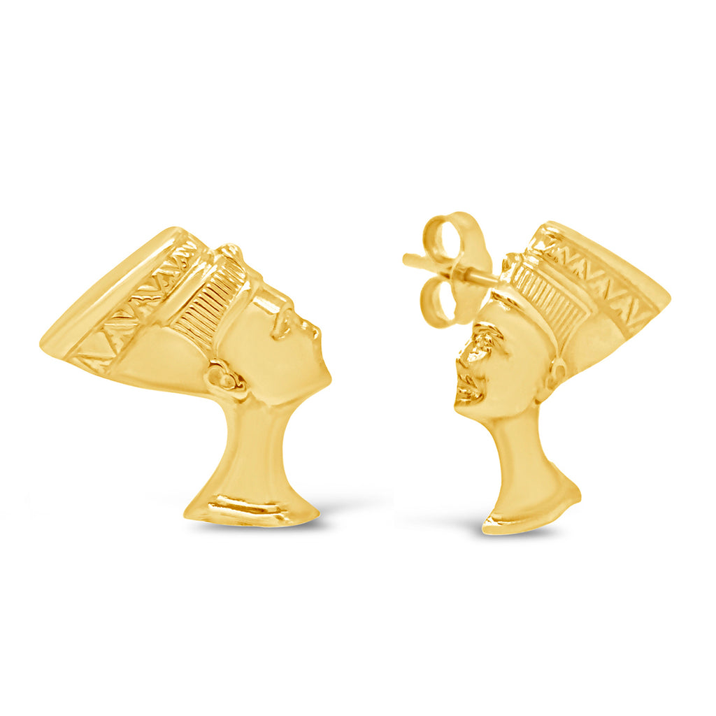 14k Yellow Gold Small Queen Nefertiti Stud Earrings