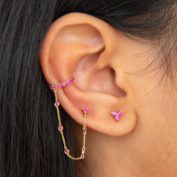 14k Yellow Gold Ruby Trio Stud Earrings