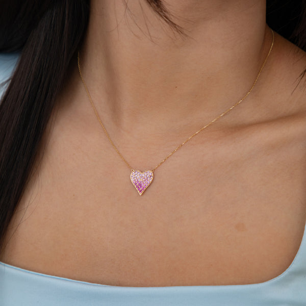 14k Yellow Gold Pink Sapphire Heart Necklace