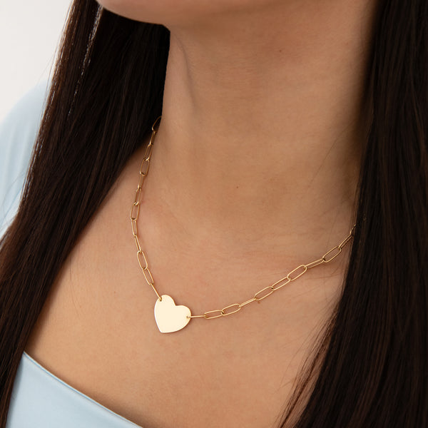 14k Yellow Gold Engravable Heart Necklace