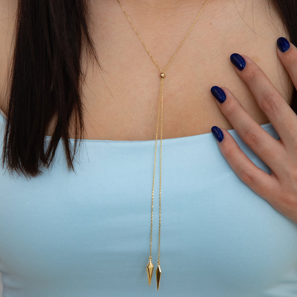 14k Yellow Gold Diamond Shaped Lariat Necklace