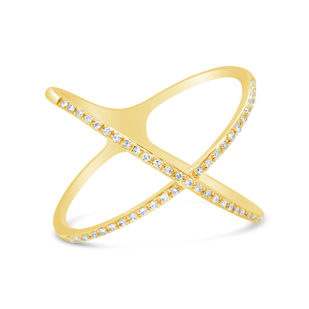 14k Yellow Gold Diamond X Ring