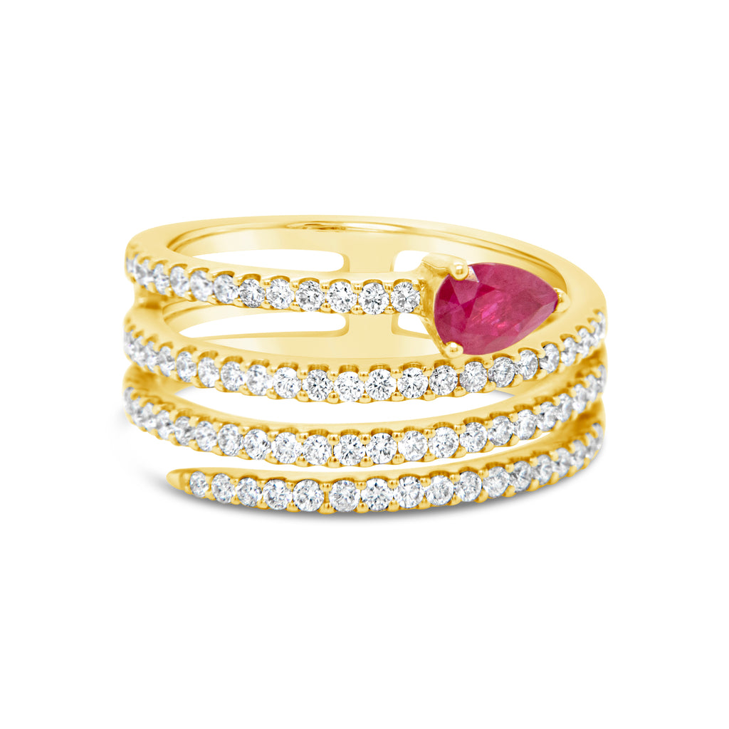 14k Yellow Gold Diamond Ruby Wrap Ring