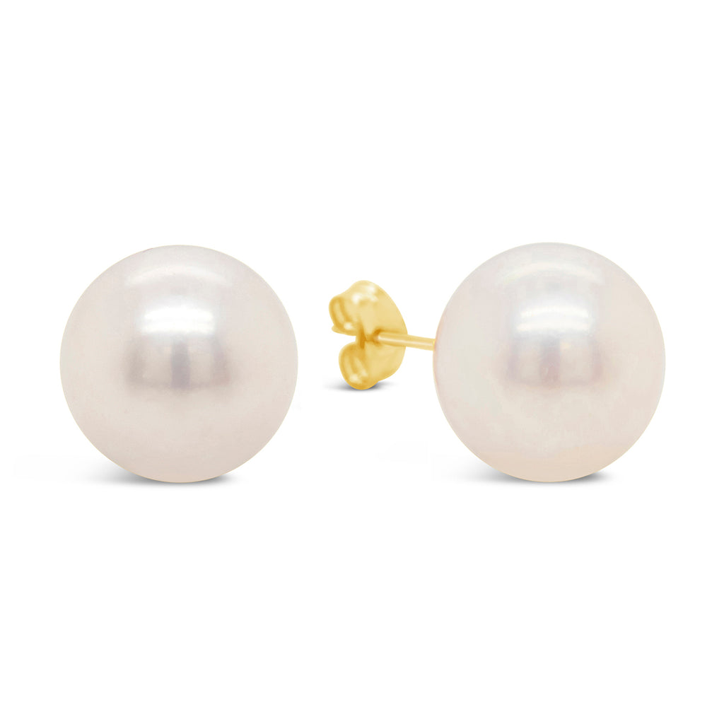 14k Yellow Gold 10mm White Pearl Stud Earrings