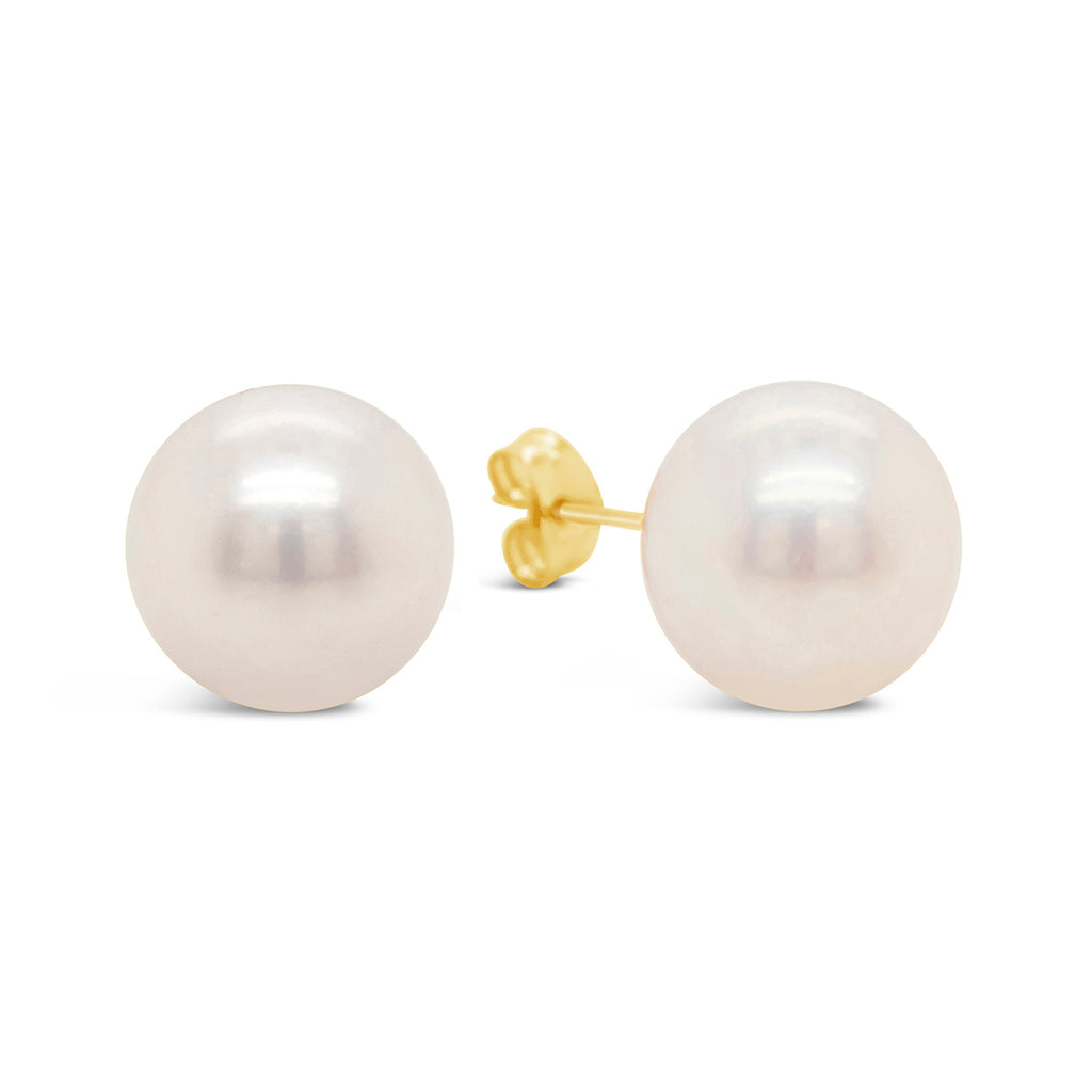 14k Yellow Gold 9mm White Pearl Stud Earrings