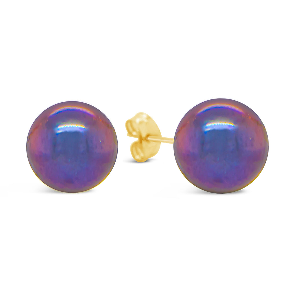 14K Yellow Gold Black Pearl Stud Earrings