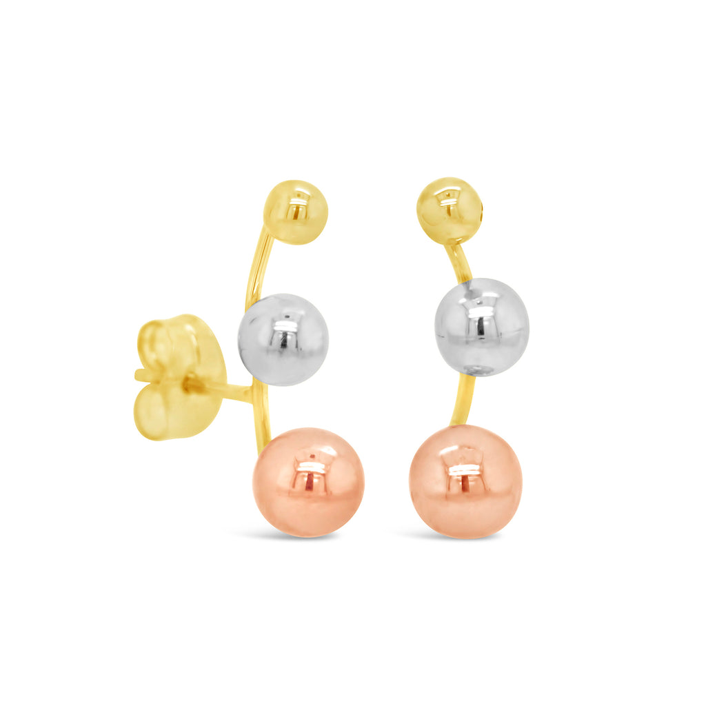 14k Tri Color Gold Ear Climber Earrings