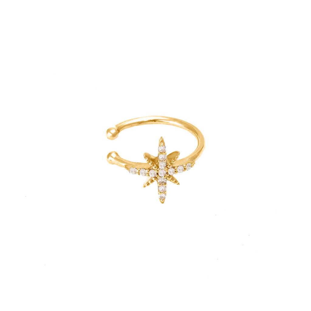 14k Yellow Gold Starburst Diamond Ear cuff