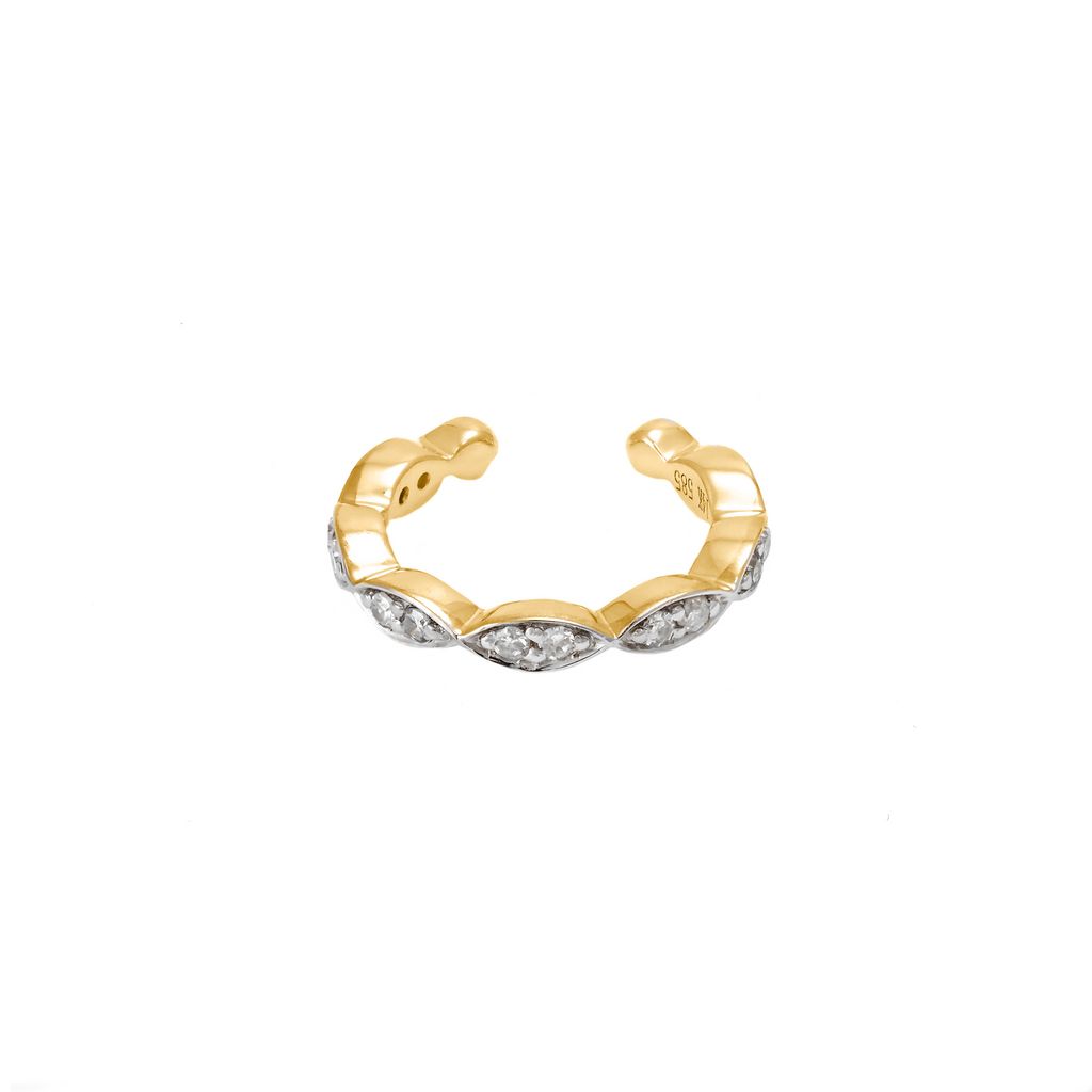 14k Yellow Gold Diamond Filigree Ear Cuff Earring