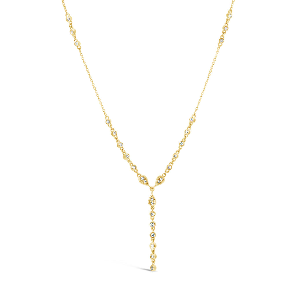 14k Yellow Gold Bezel Diamond Lariat Necklace