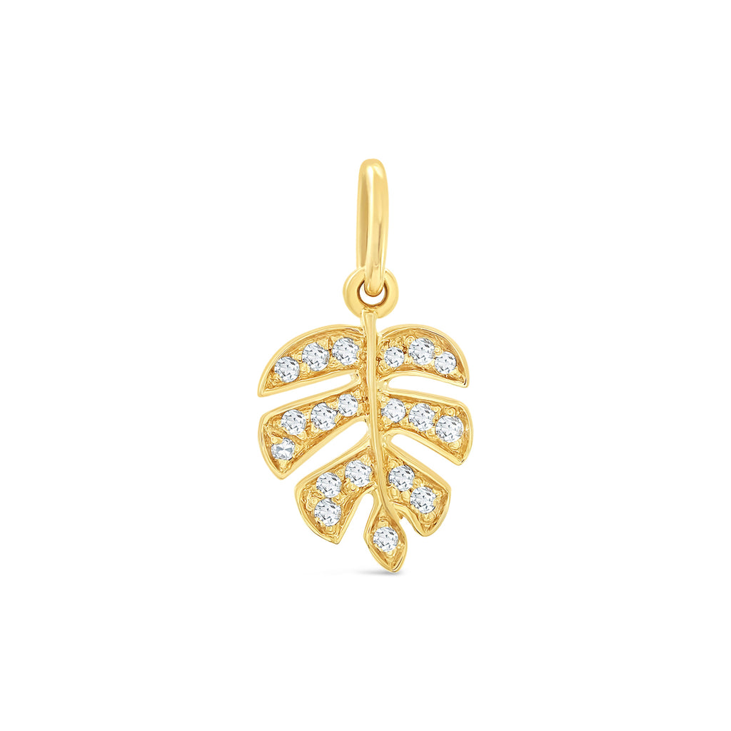 14k Yellow Gold and Diamond Monstera Pendant