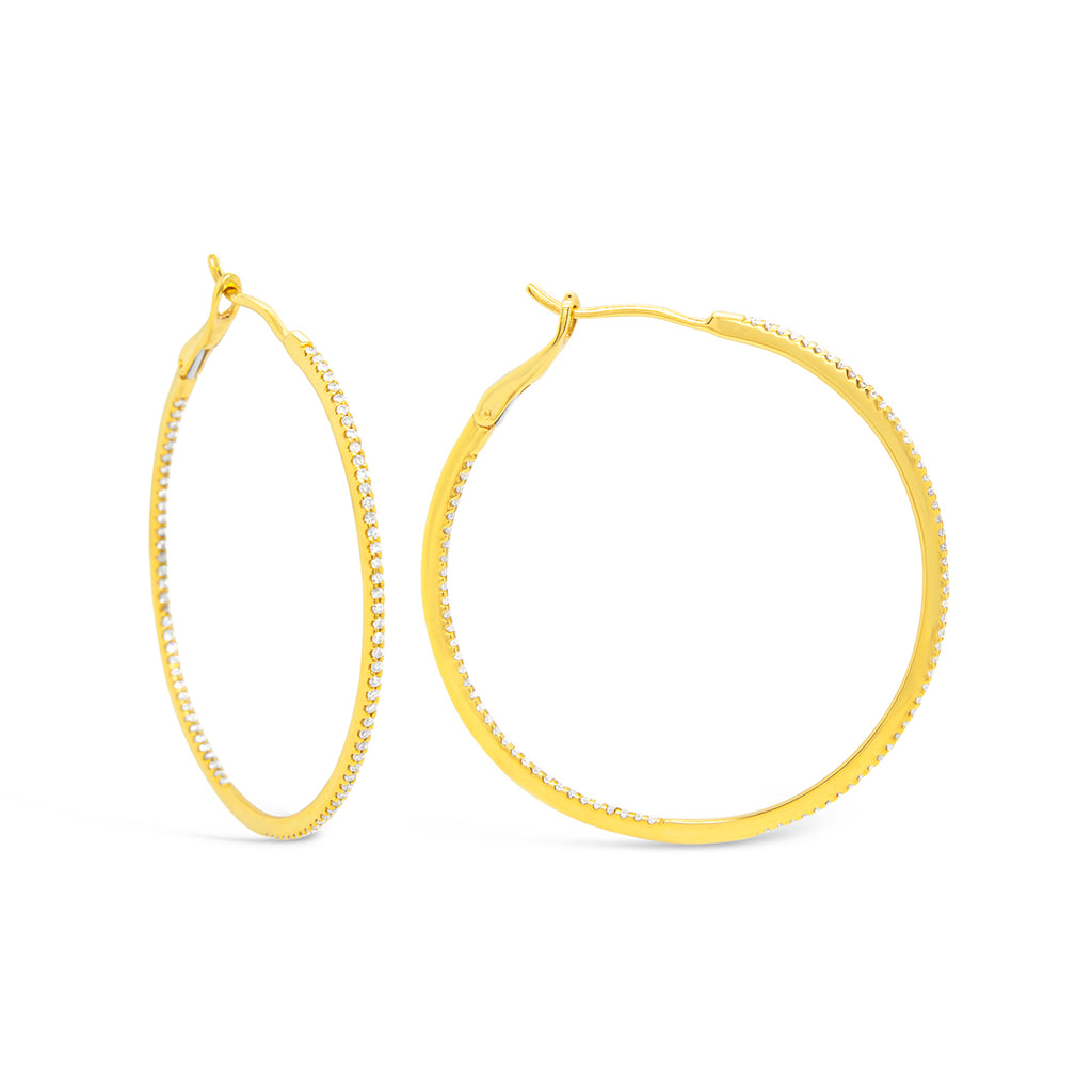 14k Yellow Gold 40mm In & Out Diamond Hoop Earrings