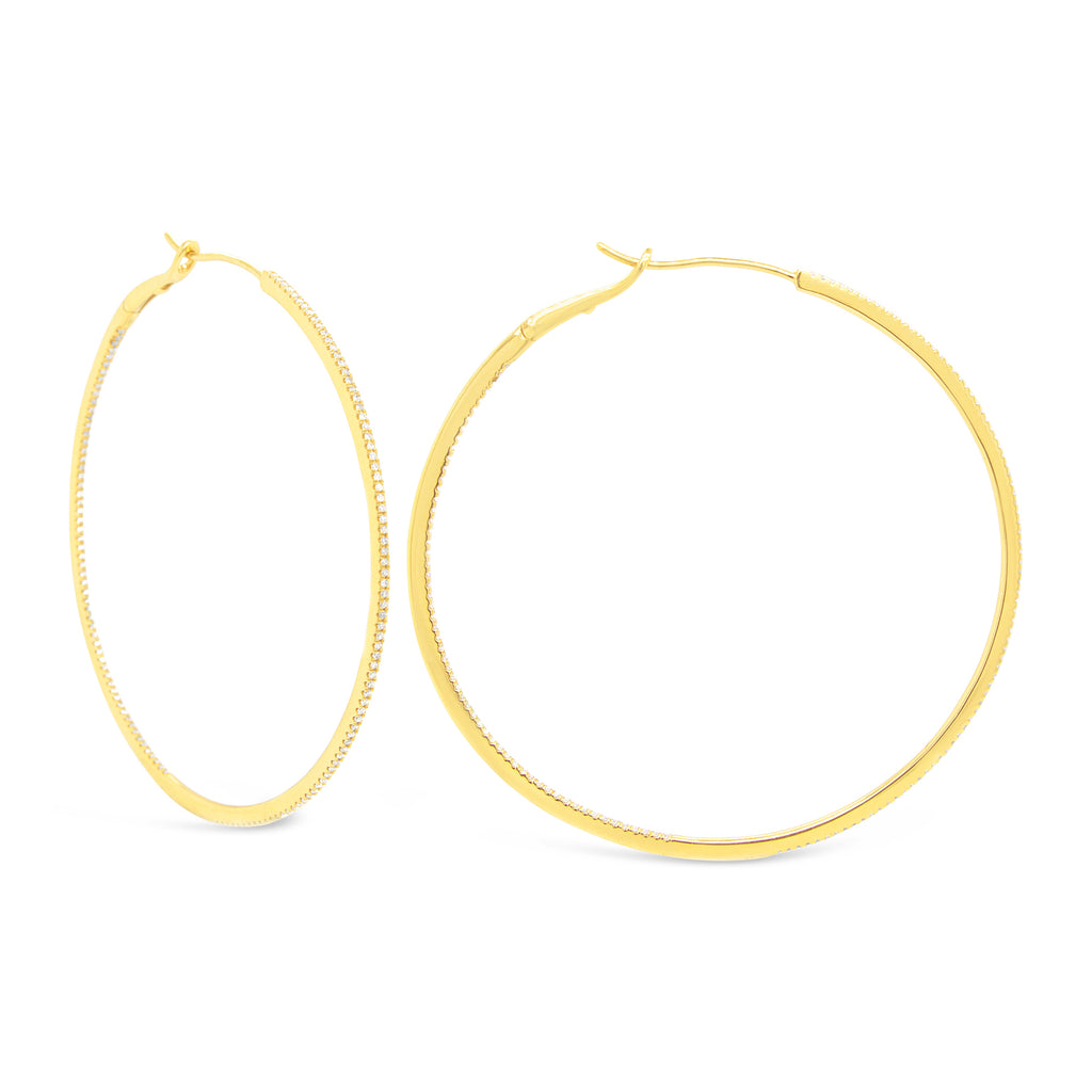 14k Yellow Gold 60mm In & Out Diamond Hoop Earrings