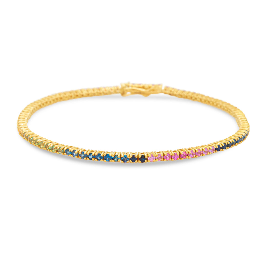 18K Yellow Gold  Multi-Colored Sapphire Rainbow Tennis Bracelet