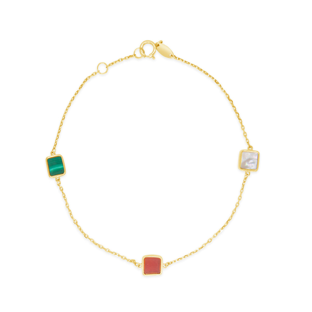 14k Yellow Gold Multi-Colored Square Gem Station Bracelet