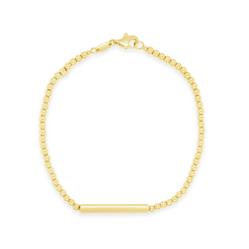 14K Yellow Gold Beaded Bar Bracelet