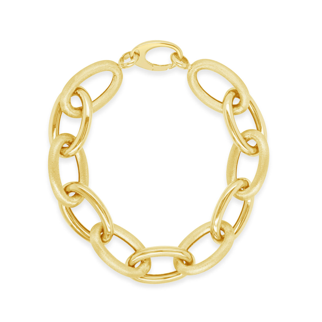 14k Yellow Gold Chunky Satin and Polished Oval Link Chain Bracelet