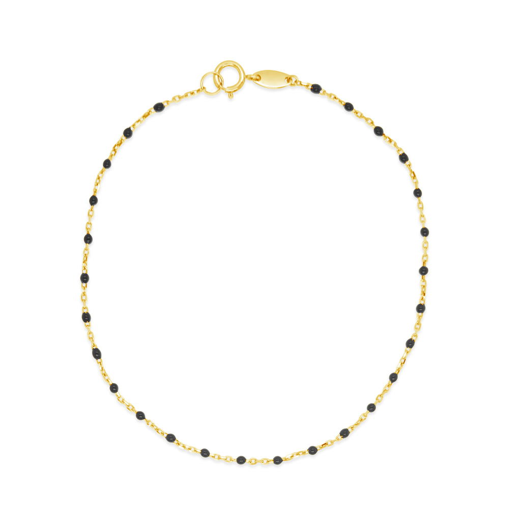 14K Yellow Gold Black Micro Enamel Bead Bracelet