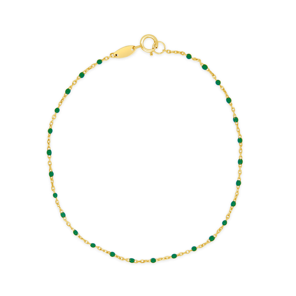 14k Yellow Gold Green Micro Enamel Bead Bracelet