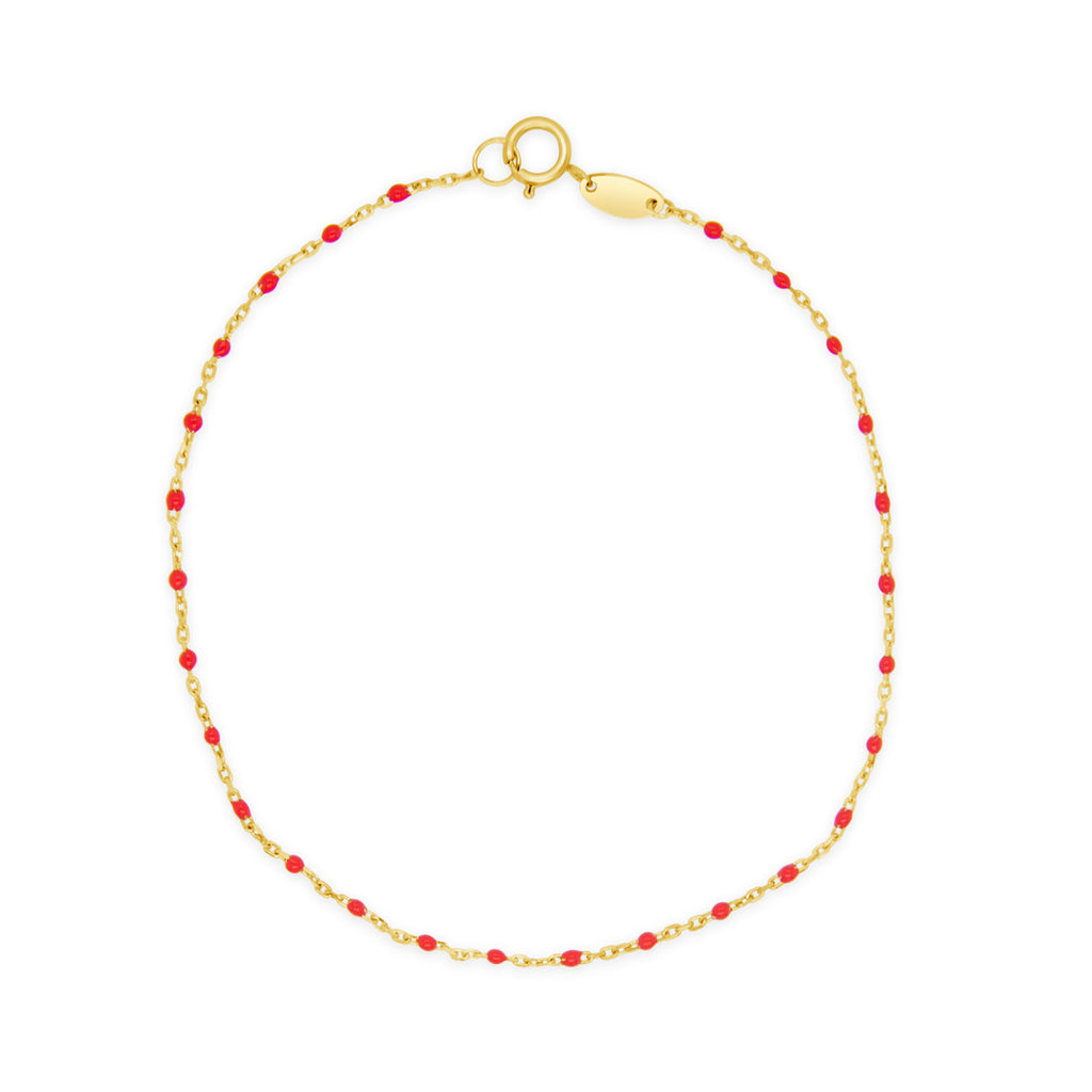 14k Yellow Gold Red Micro Enamel Bead Bracelet