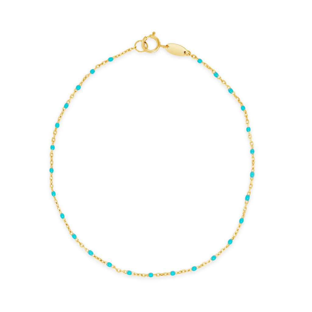 14k Yellow Gold Blue Turquoise Micro Enamel Beads Bracelet