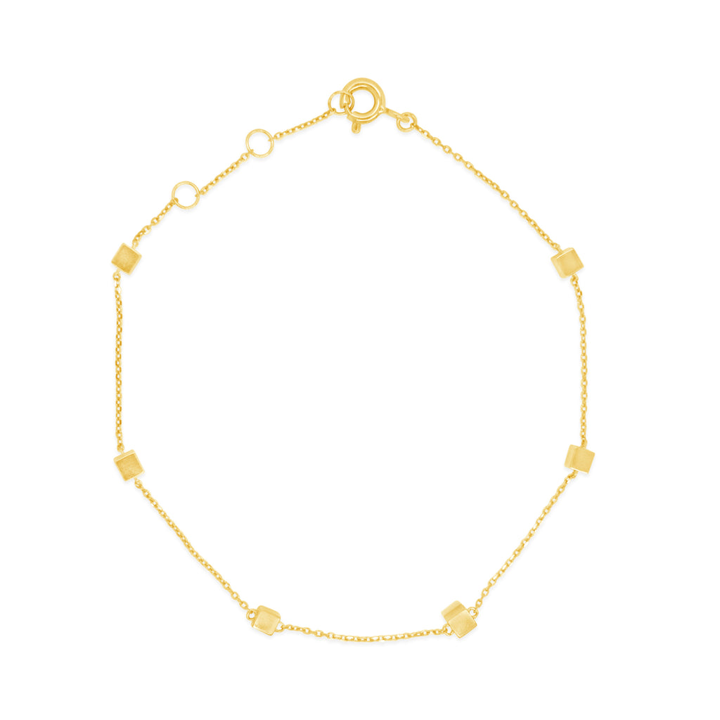 14k Yellow Gold Mini Cube Station Bracelet